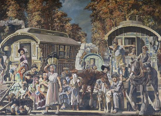 Clarence E. Blackburn (1914-) Gypsies and caravans 68 x 97cm., unframed